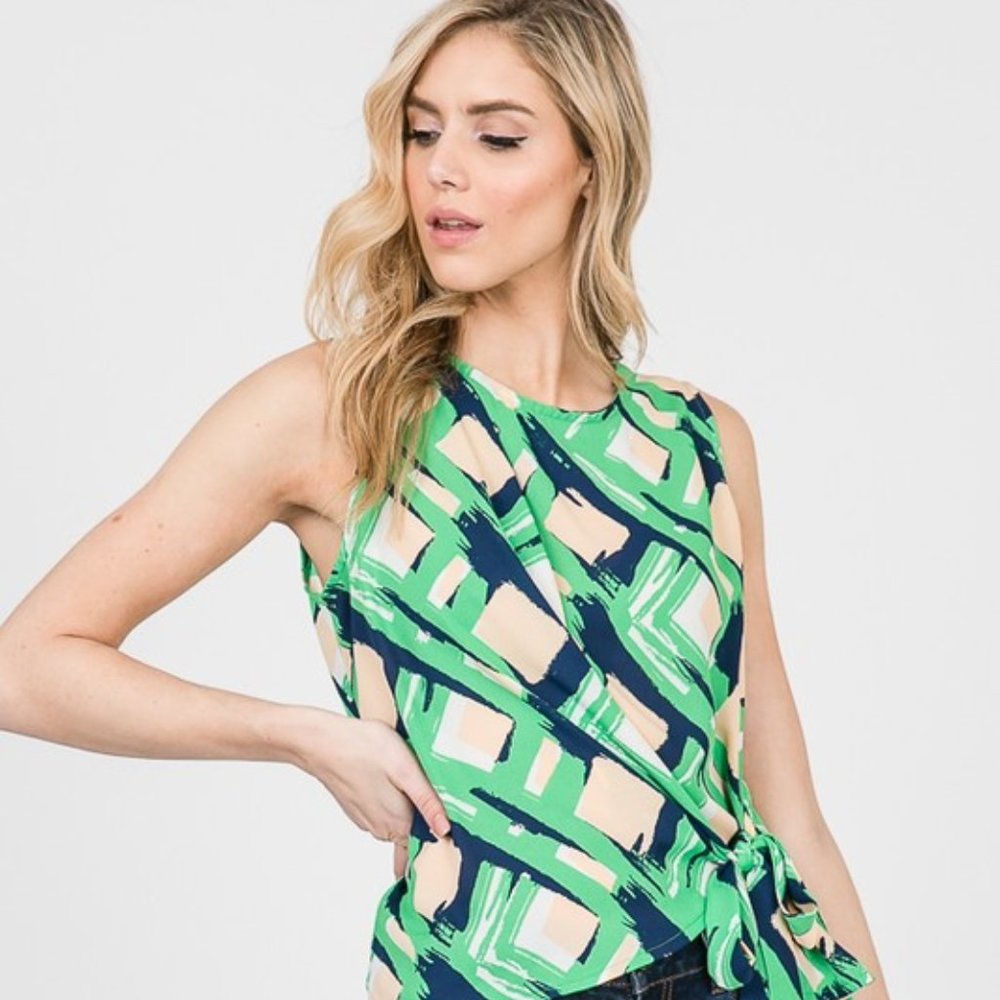 Green Print Tie Knot Tank